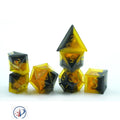 Custom Logo 7-Piece Black Yellow Resin Polyhedron Dice Set Proprietary Technology with Sharp Edge for DND Games Newest Design