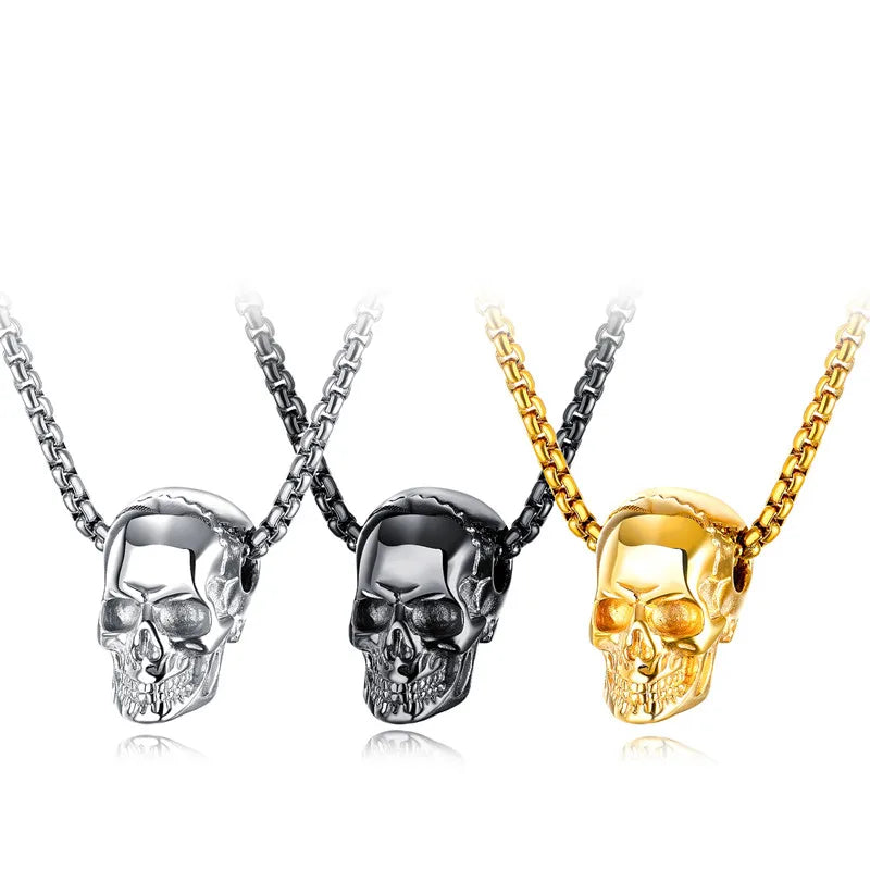 Men's Stainless Steel Skull Pendant Necklace Gothic Punk Style Personalized Skeleton Head Rapper for Gift