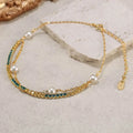 RINNTIN GPB26 Dainty 925 Silver 14K Real Yellow Gold Plated Double Layered Tennis Chain Pearl Bracelets With Extension Link