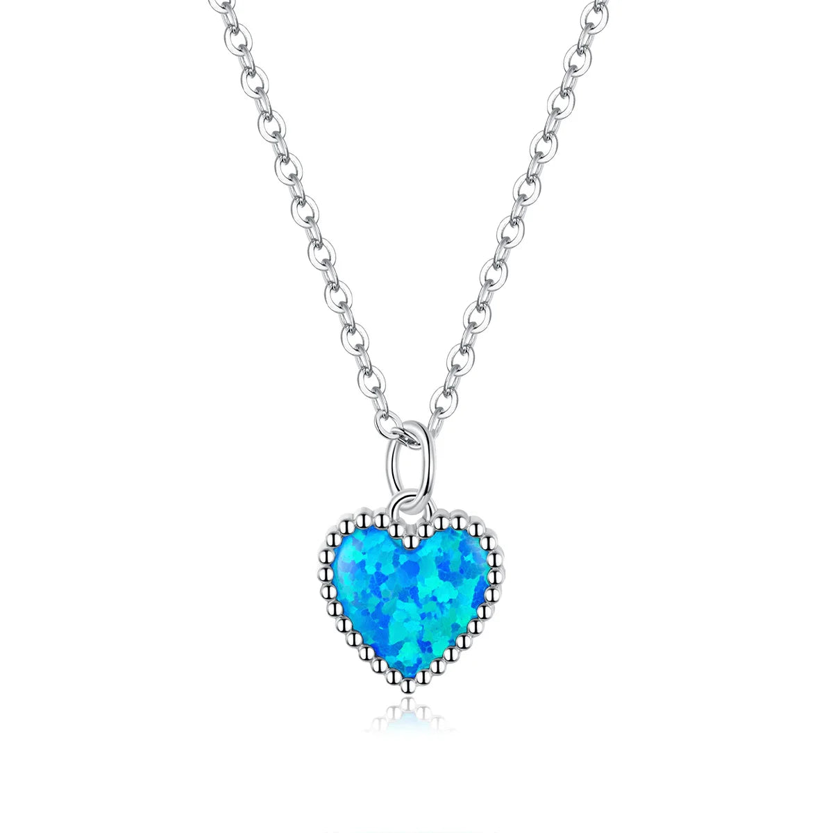 Exquisite Simple Accessories Women Necklace Jewelry 925 Sterling Silver Blue Heart Opal Pendant Necklace