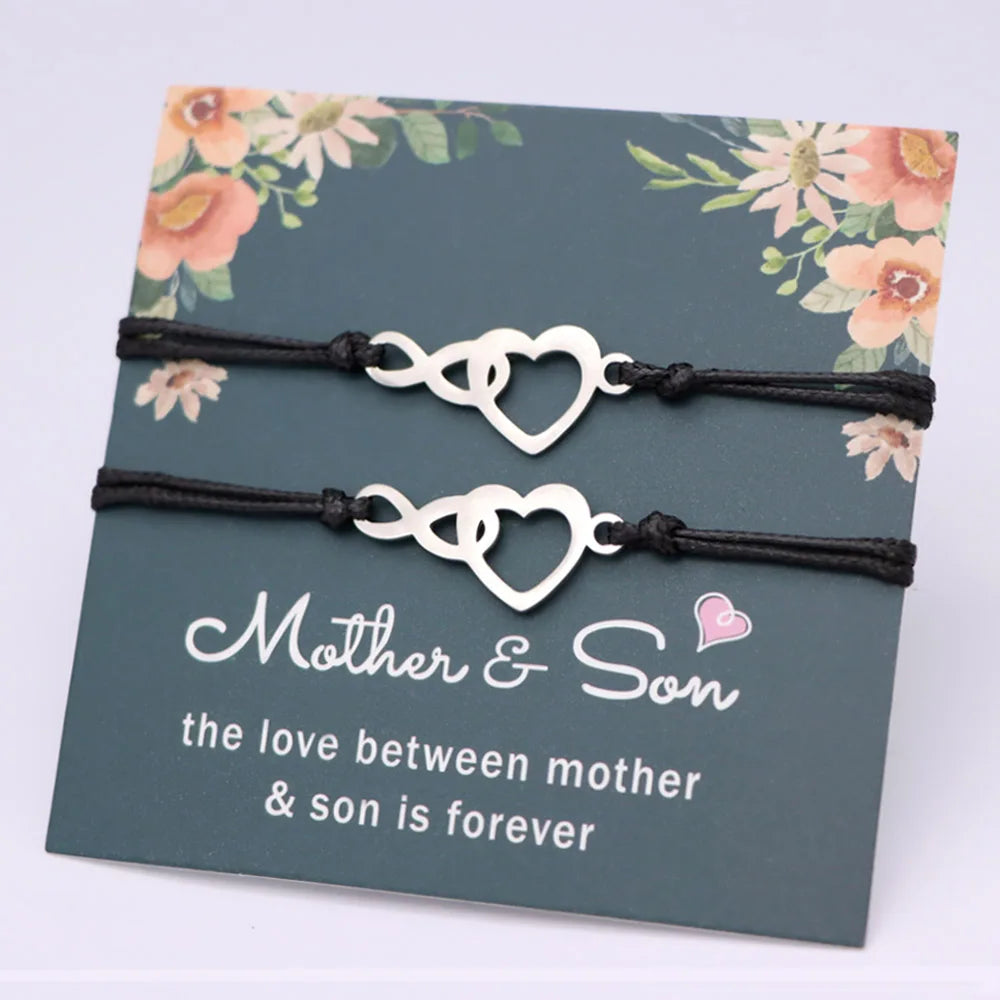 Stainless Steel butterfly Heart Infinity Charm Bracelet Mother Son Daughter grandma Granddaughter Black Macrame Couple Bracelet