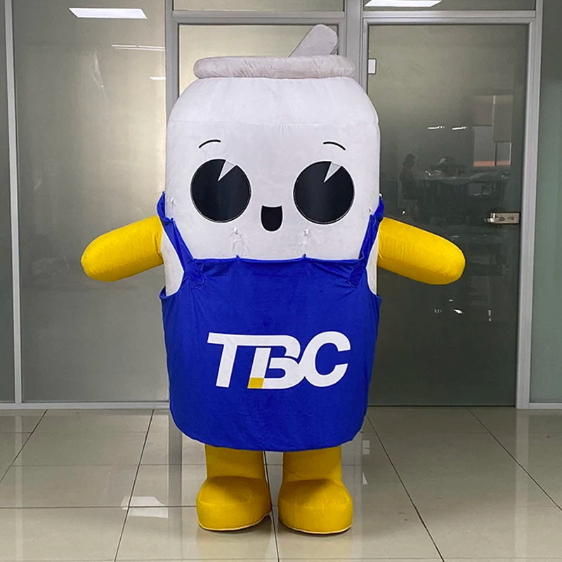 High Quality Cute Advertising Inflatable Beverage Bottle Costume Short Plush TBC Inflatable Brand Mascot for Promotion