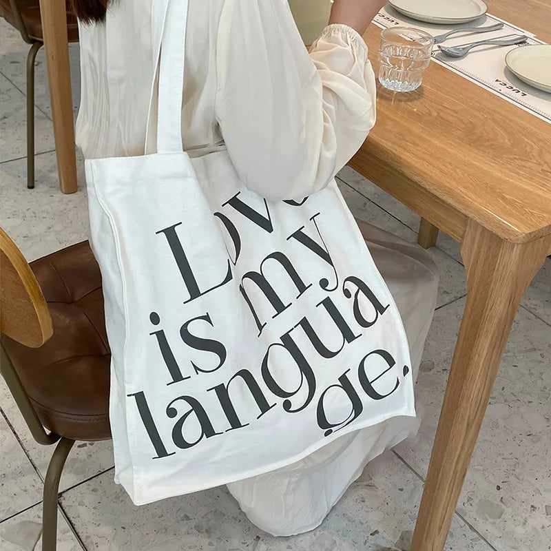 2023 New Fashion Female Bag Printed Letter Canvas Bag Shoulder Tote Portable Shopping Canvas Bag