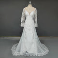 Real Photos Elegant Long Illusion Sleeves Appliques Lace Dress for Wedding Sweep Train Tulle Mermaid Women Bride Gown