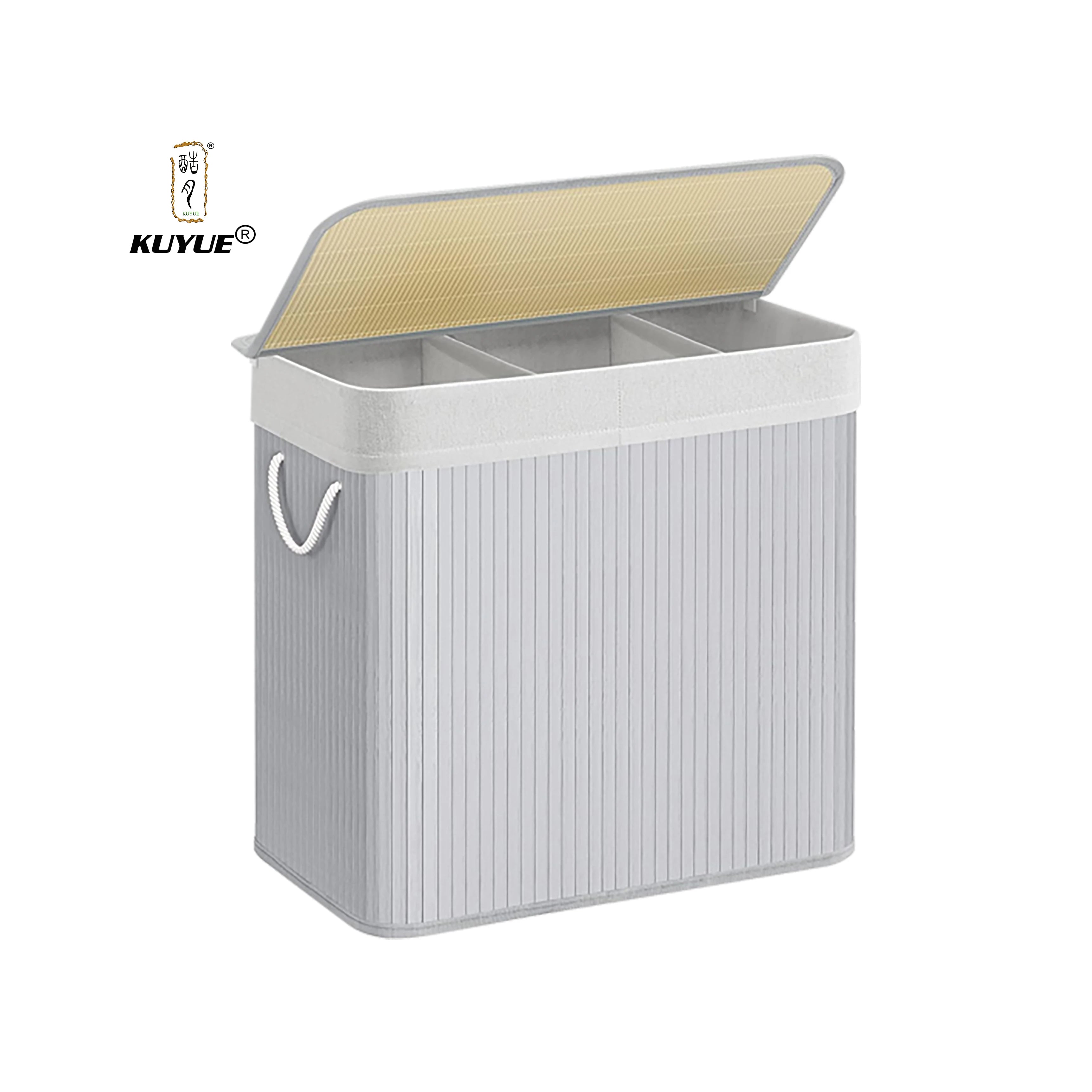 KUYUE Foldable Bamboo Rectangular Storage Hamper with Handles Multi-Purpose Laundry Basket for Dirty Clothes Clothes Washing Bag