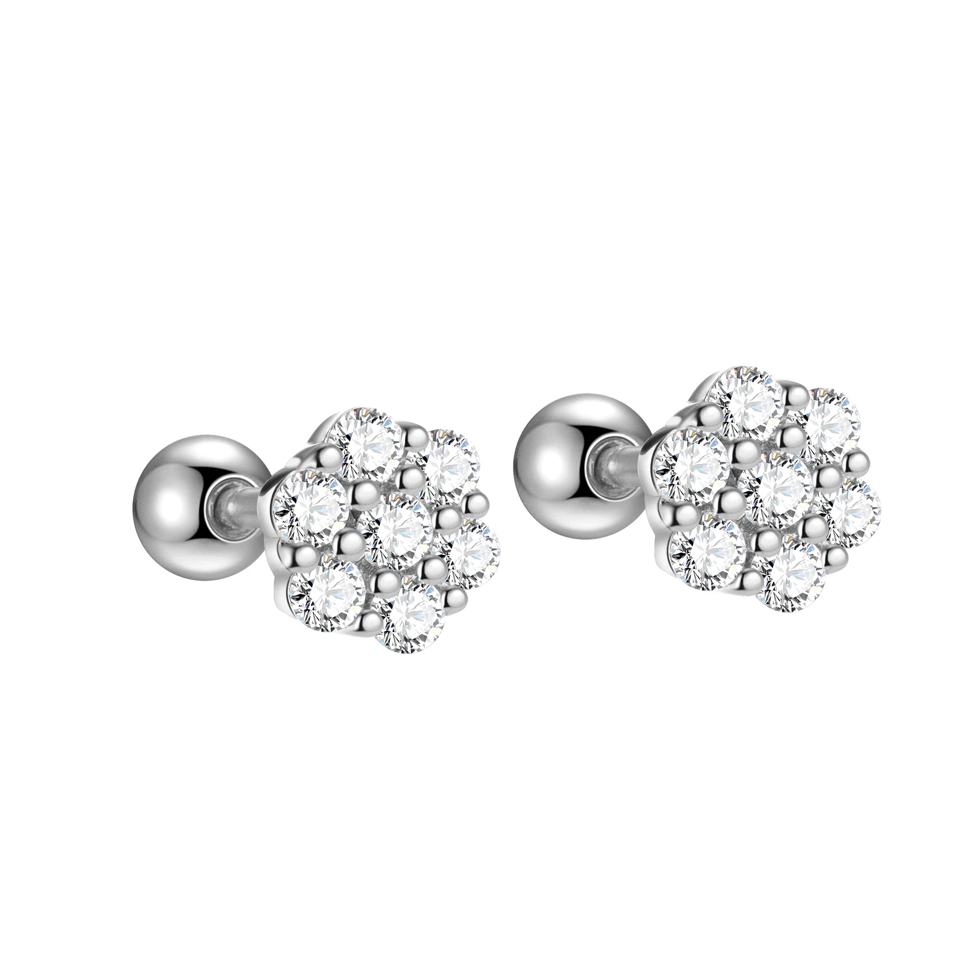 2025 Designs Stud Wholesale 925 Sterling Silver Round CZ Flower Screw Back Earrings Set for Women Fine Jewelry Wholesale
