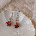 Pendientes Coreanos S925 Silver Needle Vintage Flower Pearl Earrings Real Flower Dried Rose Gold Cubic Diamond Dainty Earrings