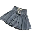 2025 New Spring Kid Girl Blue Ruffle Denim Skirt Cute Lace up Children Girl Skirt 3-15 Years