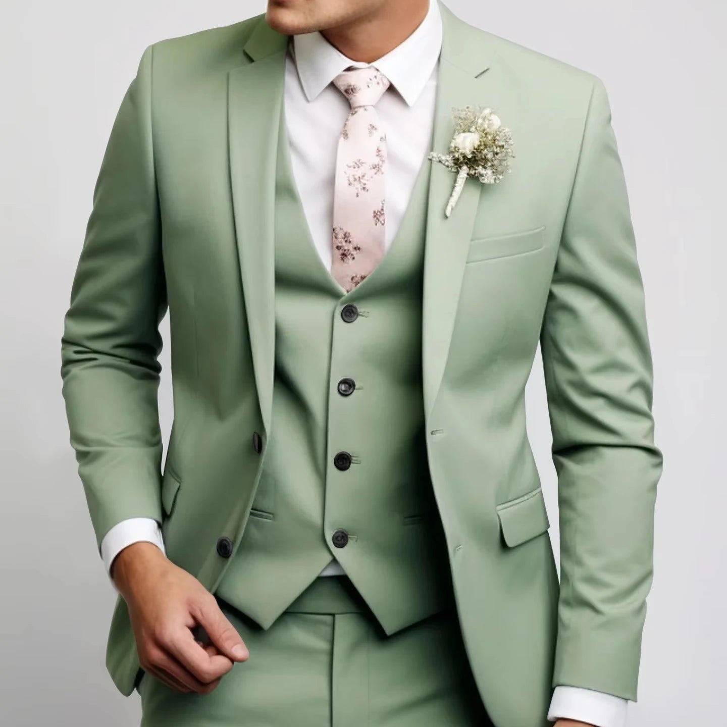 Men's New Slim-Fit Two-Button Two-Piece Suit Casual Business Style Worested Fabric Flat Front With Zipper Fly Imported Adults