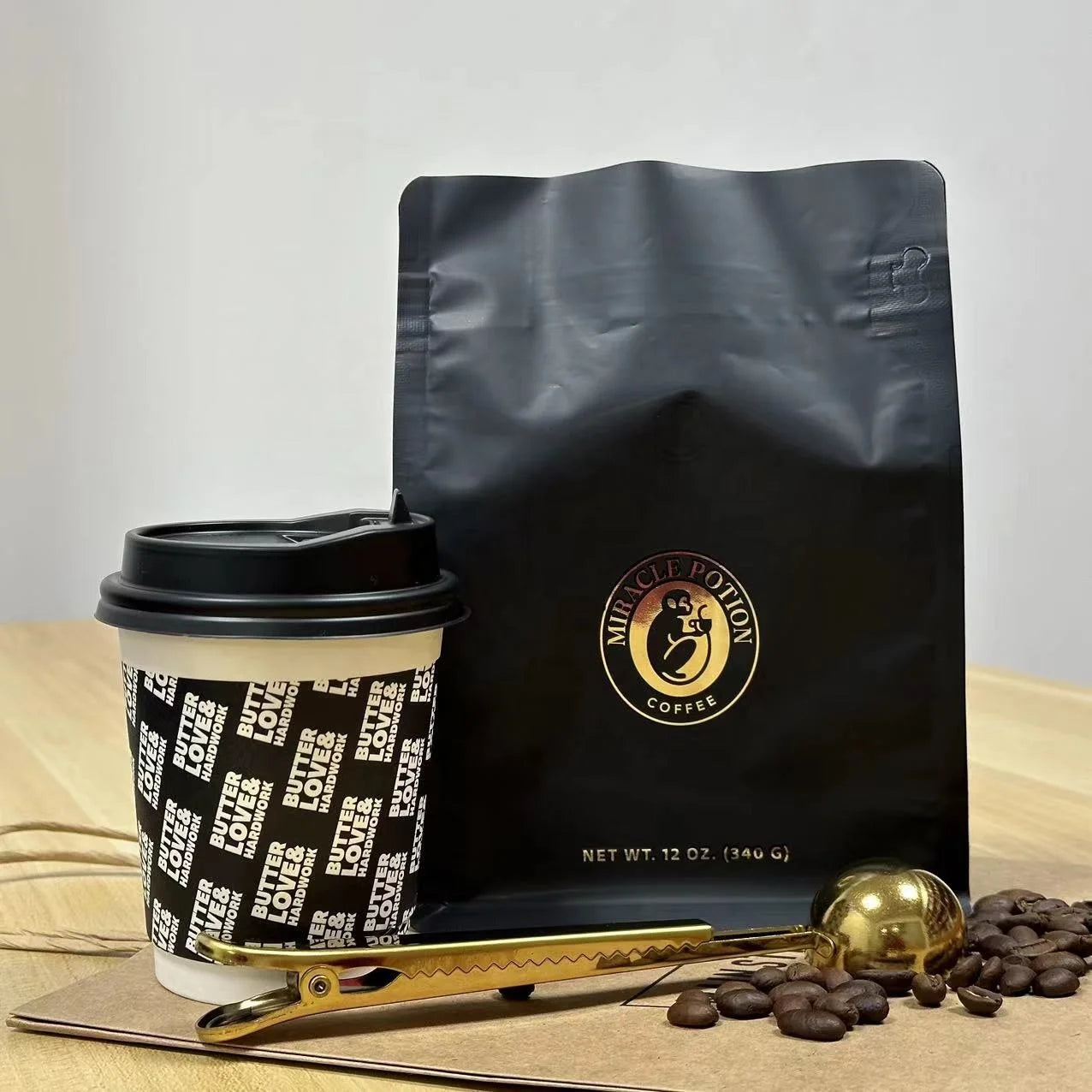 AT PACK Wholesale Custom Printed 12oz Matte Black Luxury Ziplock Packaging Bag With Valve Flat Bottom Pouch for Coffee Beans