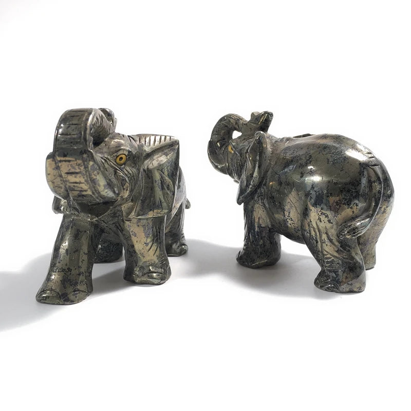 Huiying Stone 4 inch Pyrite Elephant Waterfall Fountain decoration Statue Sculpture Crafts