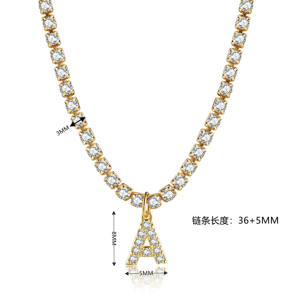 Name Necklace A-Z 26 English Letter Pendant Choker 18k Gold Plated Zircon Claw Chain Other Fashion Necklaces
