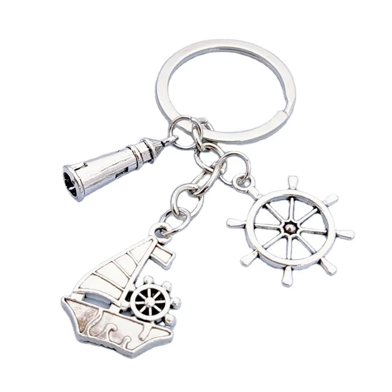 Fashion Navigation Zinc Alloy Keychain Rudder Sailboat Lighthouse Metal Keychain Backpack Pendant Car Key Ring Souvenirs Gift