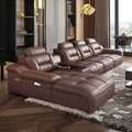 MANBAS Italian Genuine Leather Modern Sectional Sofa Set USB Charging Bluetooth Speaker Projector Wood Frame for Living Room MegaBDM