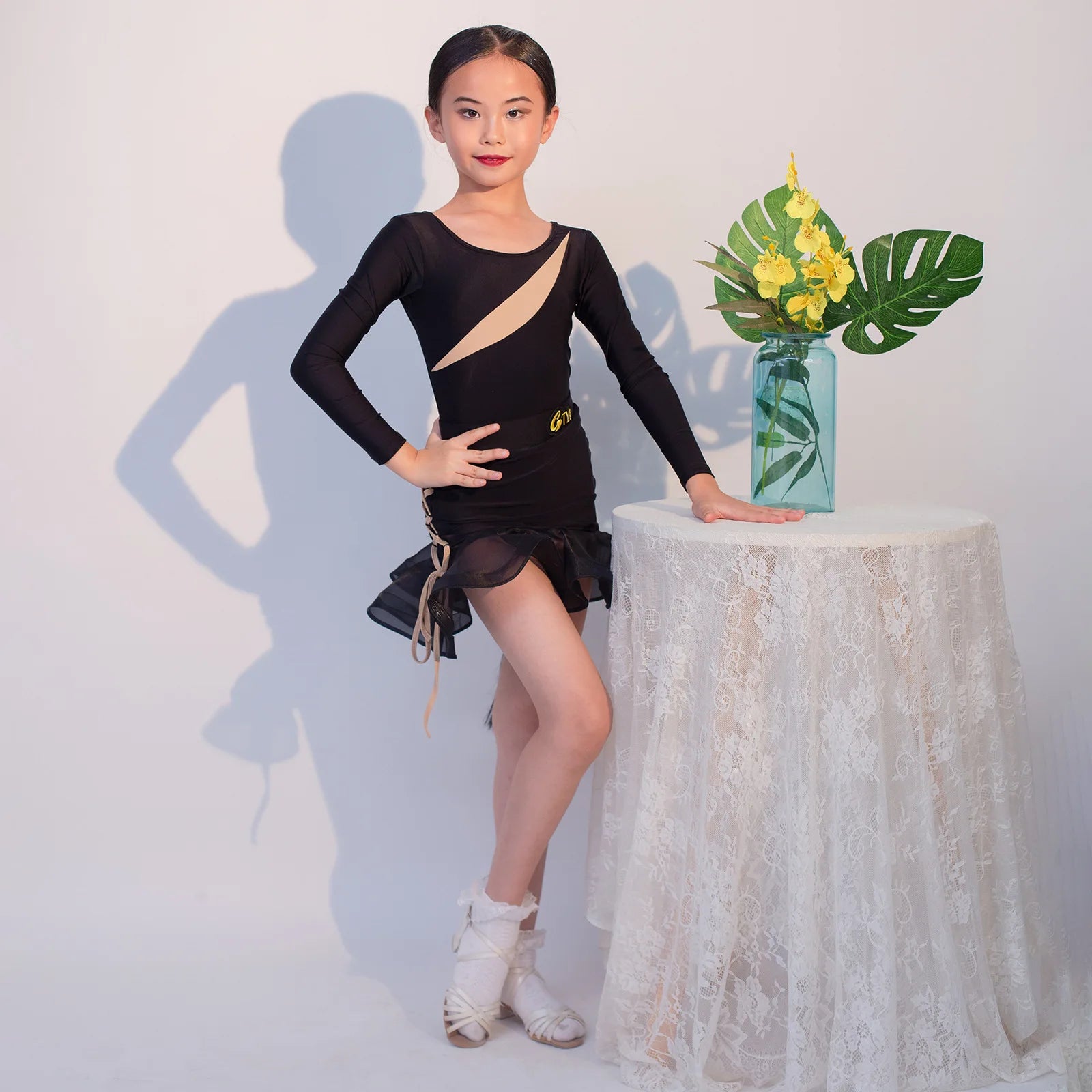 GTY Latin Dance Dress Advanced Sense 2023 New Summer Girls Practice Performance Children Separate Suit