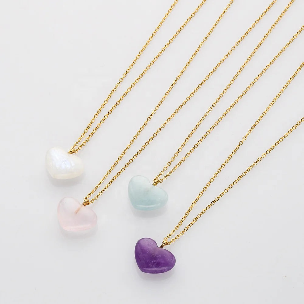 Valentines Day Gift 925 Silver rainbow Moonstone Healing Crystal Heart Necklaces for Women
