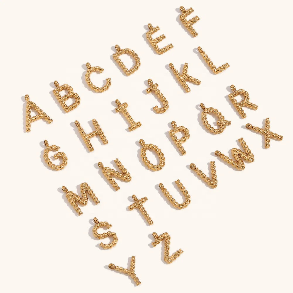 Dingran Charms Stainless Twisted Steel Initial Letter Charms & Pendants Gold Plated Jewelry for Making