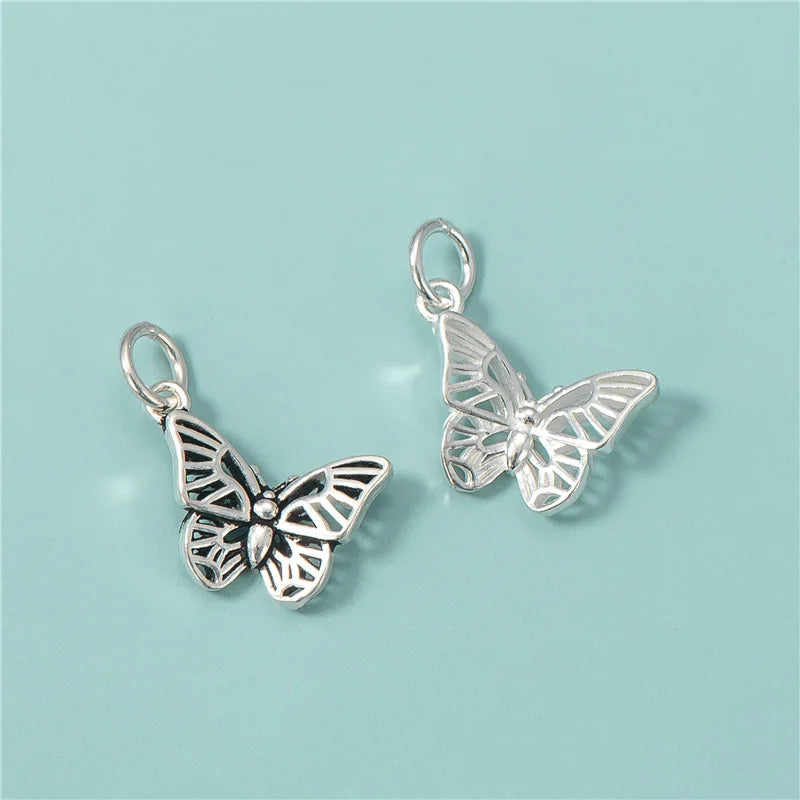 Fashion 17mm Solid  925 Antique Silver Hollow Butterfly Charms Pendant for Jewelry Making