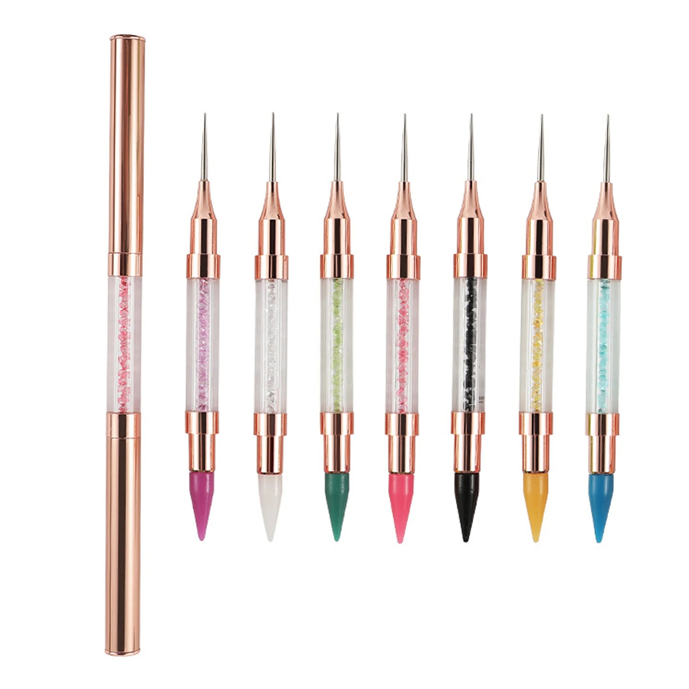 Rose Gold Nail Art Brush Double Head Dotting Wax Picker Pen for Nails Rhinestone