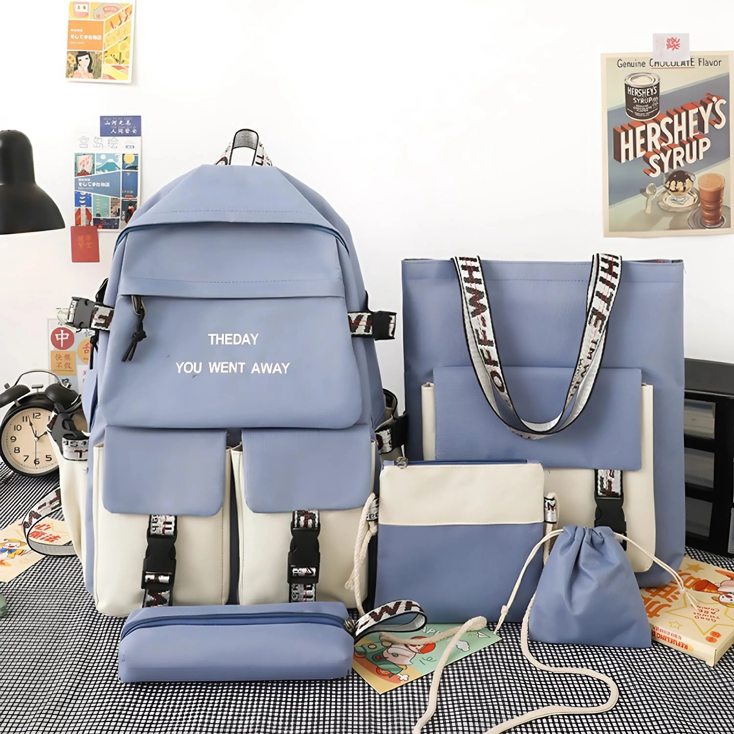 Wholesale 5pc/set  Backpack for Teenager Girls Multi Pocket Students Schoolbag Nylon Women Shoulder Book Bag Laptop Rucksack