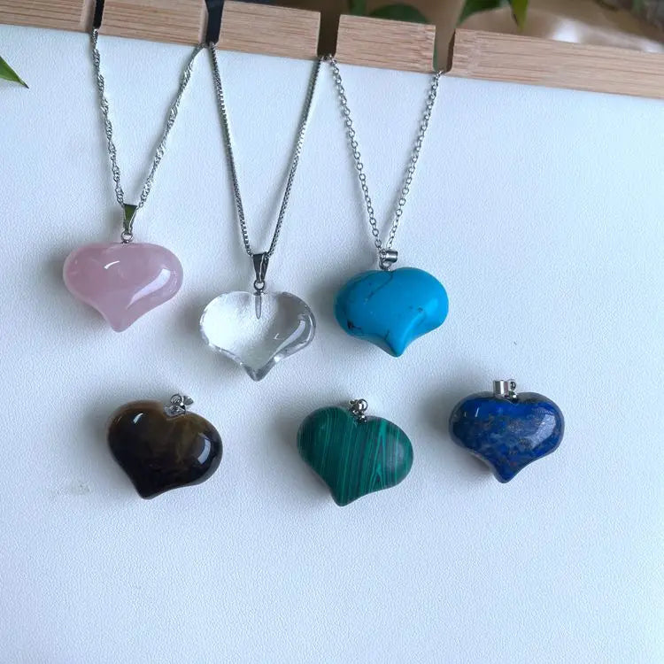 New! Jialin Jewelry Heart Necklace Natural Crystal Necklace Jade pink Heart Pendant Necklace Women Lucky Charm Jewelry
