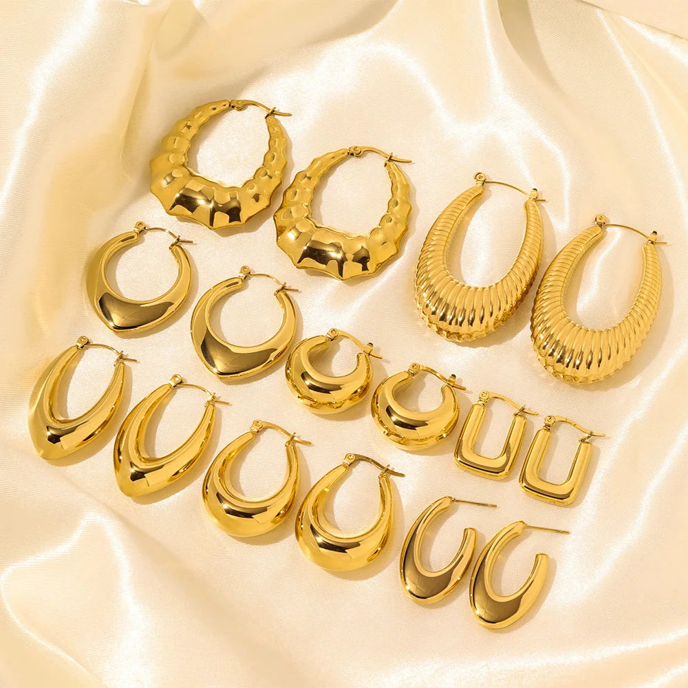 Waterproof Jewelry Hollow Statement Heart Irregular Tarnish Free Chunky 18k Gold Plated Stainless Steel Hoop Earrings Bijou