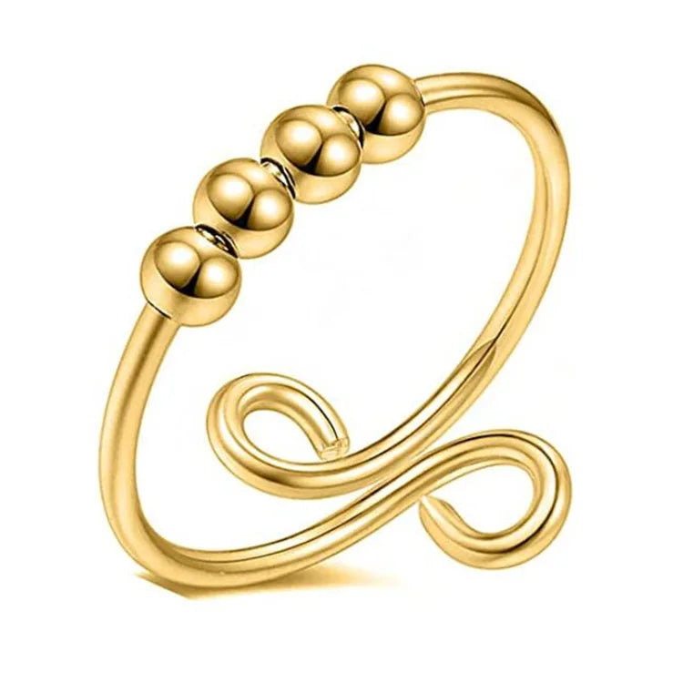 Wholesale New Fashion Adjustable Stainless Steel Beads Rings Jewelry Rose Gold Plated Couple Stress Reliever Rings for Women