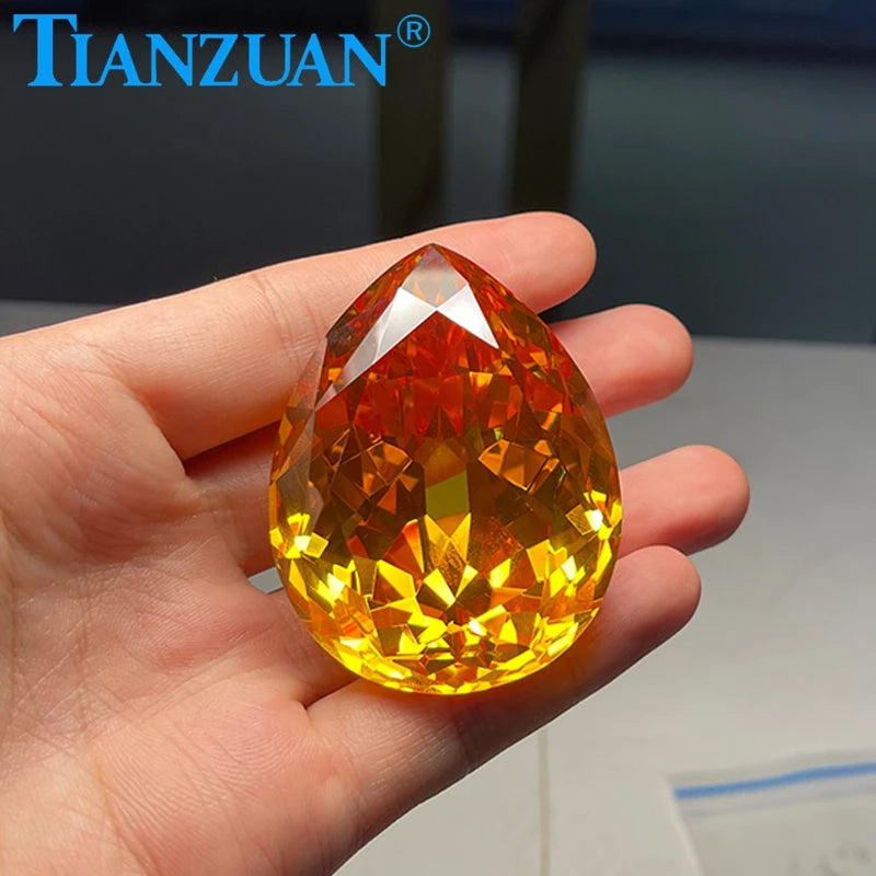 Synthetic Big Diamond 893ct 45.4x58.9mm Gold Yellow Cubic Zirconia Pear Shape Culinan Cut Loose Gemstones