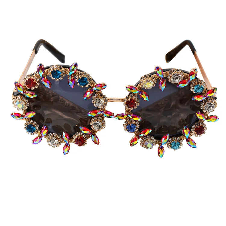 2025 Wholesale Colorful Rhinestone Sunglasses Wholesale Flower Frame Sun Glasses for Woman Luxury 2025