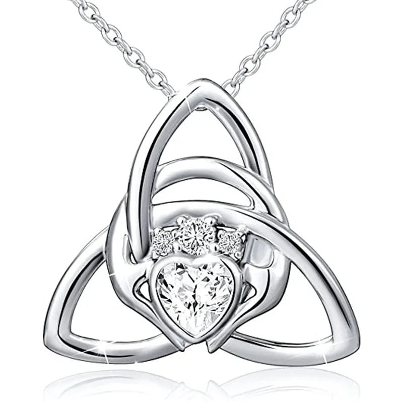 CAOSHI Custom Simple Style Geometric Triangular Design Heart Shaped Crystal Necklaces for Silver Plated Pendant Necklaces Women