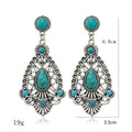Women Earring Jewelry  European Retro Creative Hollowed-out Turquoise Alloy Earrings Water-drop Shape Turquoise Earring