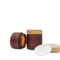150ml 250ml Cream Jar Frosted Amber Empty Facial Mudpack Pot 5oz 8oz Skincare PET Plastic Cream Jar With Bamboo Wooden Lid