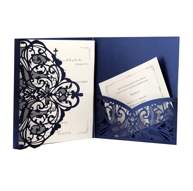 Navy Blue Wedding Invitation Cards VIP Wedding Invitation Card Luxury Laser Cut Invitation Cards