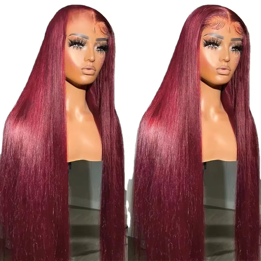 99j Burgundy hd Deep Wave Red Human Hair Wig 13x6 13x4 Full Frontal Wig 99j Deep Wave Human Hair Burgundy Lace Front Wig
