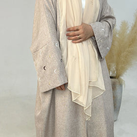 Uni Moon Embroidery Batwing Sleeve Kimono Abaya Linen Dubai Moroccan Women Kaftan Jalabiyat Turkish African Clothing
