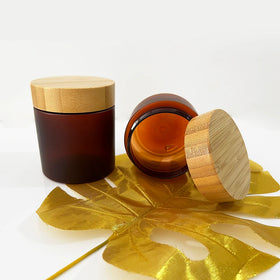 Empty Cosmetic Wide Mouth Body Scrub Cream Container 50ml 150ml 250ml 500ml PET clear Plastic Jar with Wooden Bamboo Lid