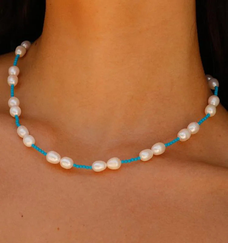 Maiou Handmade Boho Freshwater Pearl Beaded Choker Necklace Jewelry for Women