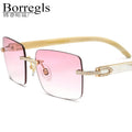 Borregls Buffalo Horn Sunglasses Men New Brand Designer Square Rimless Eyeglasses Women Luxury Nylon Lens Sun Glasses 10070T