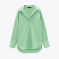New Women Simply Candy COlor Single Breasted Poplin Shirts Office Lady Long Sleeve Blouse Chic Chemise Tops
