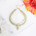 2023 Vintage Double Chain Hotan Jade Bracelet Fresh Leaf Green Beaded Bracelet for Women Girls Gifts