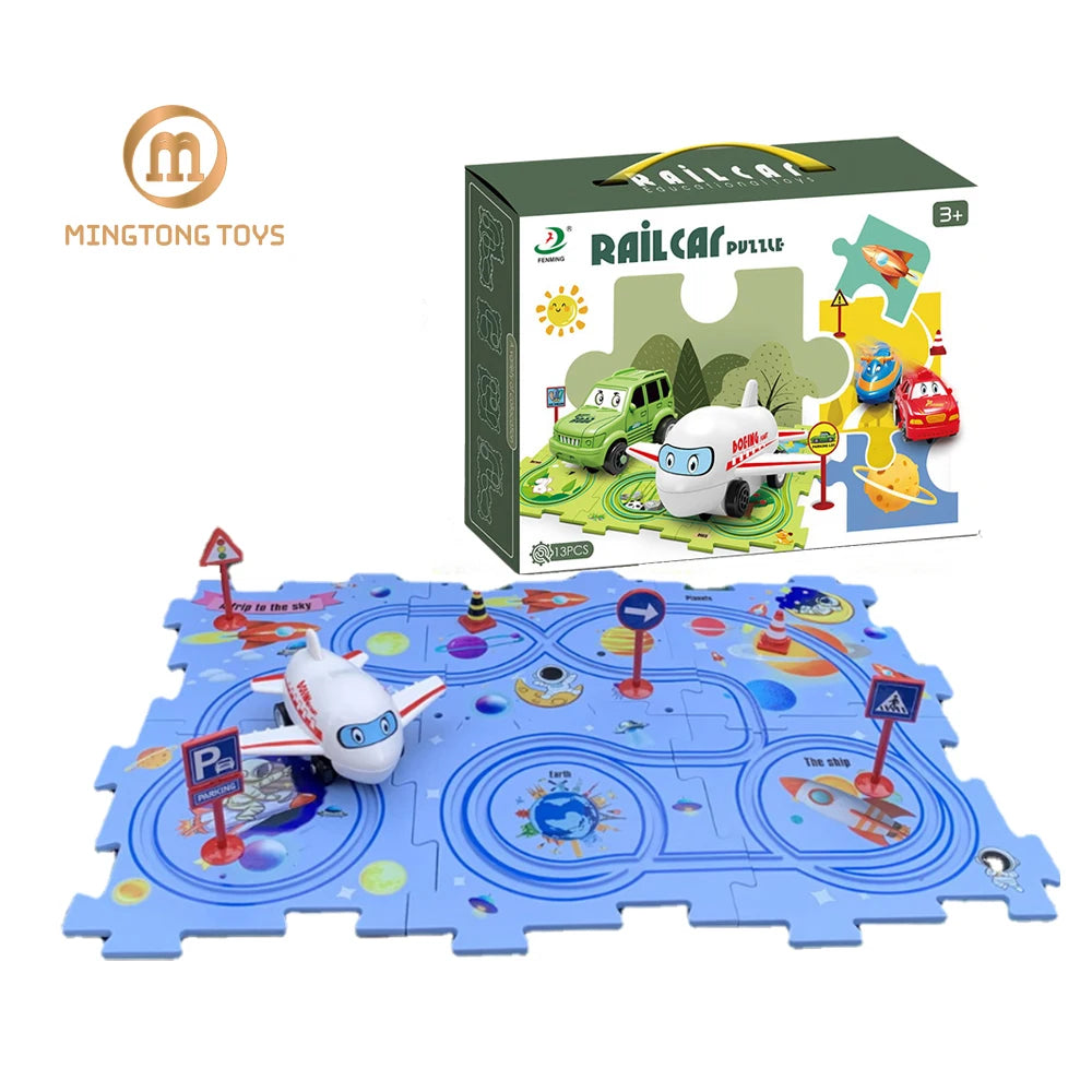 Kids Preschool Educational Gift Adventure Spacewalk Background DIY Assemble Electric Rail Vehicle Toy Train Puzzle Car Track