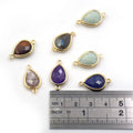 Fashion Jewellery Double Side Faceted 18k Gold Plated Pear Beads Teardrop Gemstone Pendant Connectors Necklace Bracelet Making