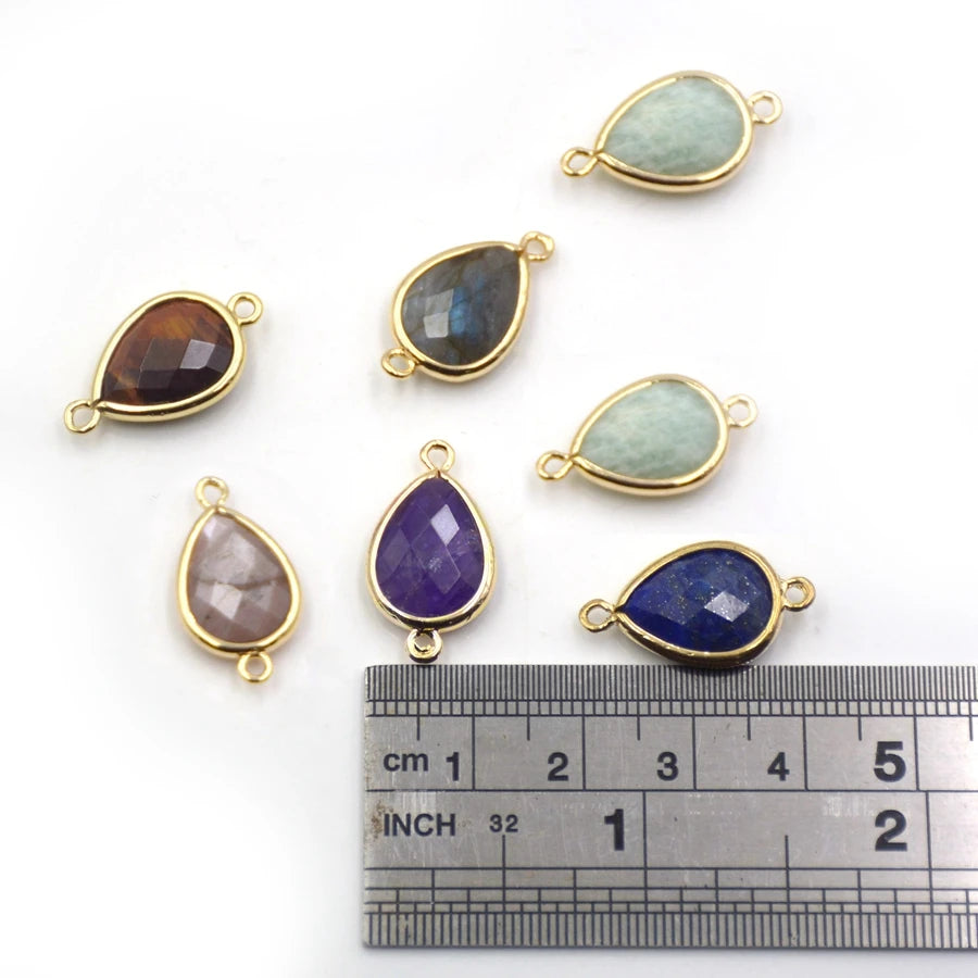 Fashion Jewellery Double Side Faceted 18k Gold Plated Pear Beads Teardrop Gemstone Pendant Connectors Necklace Bracelet Making