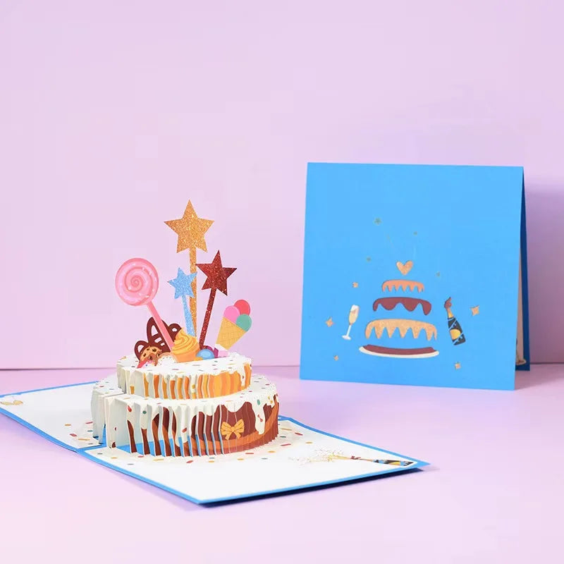 3D Pop-up Birthday Card Cake & Star Greeting Card With Envelope  Wedding & Employment Anniversary Card