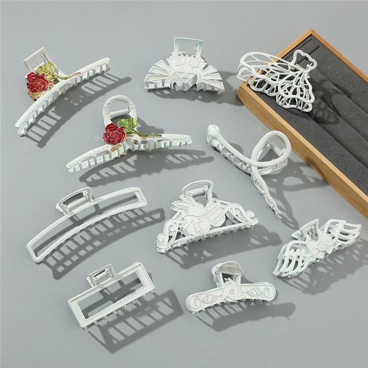 New Original Large Shark Clip Hair Clip Original Laser Color Hair Claw Rose Flower Made of Durable Alloy for Girls