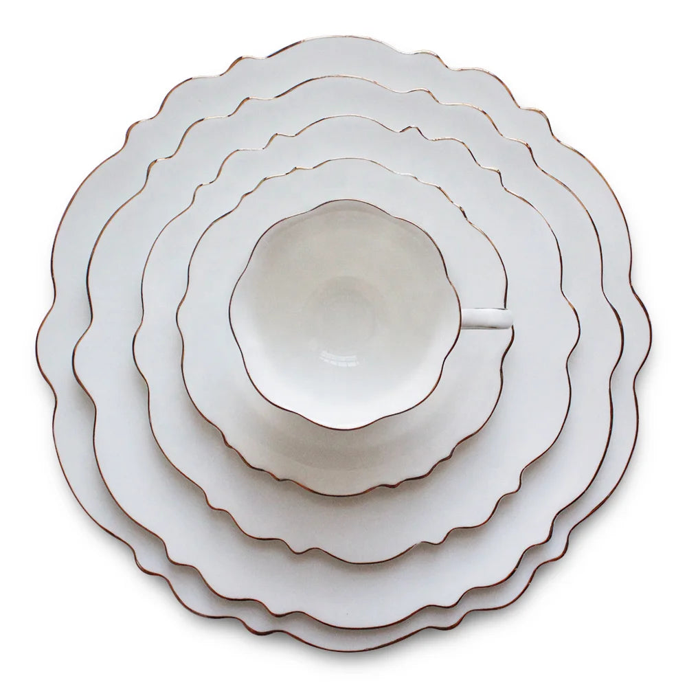 Irregular White Rectang Ceramic Dinner Gold square Bone China Plates Sets Lemon Dinnerware Full Porcelain Tableware for Weddings