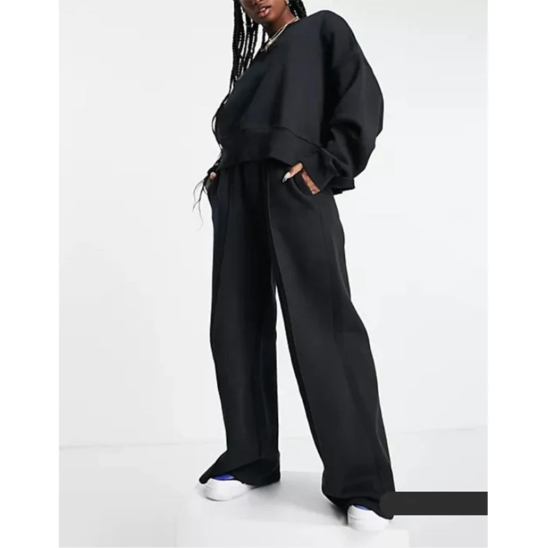 K210520 Fall Winter Thick Women Clothing Black Causal Jogger Sets Wholesale Womens Two Piece Set Women Clothing