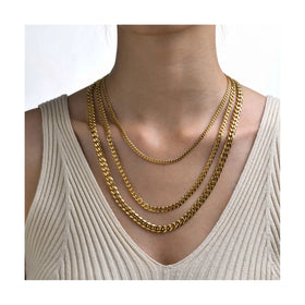 Hot Sale Curb Cuban Link Chain Chokers Basic Punk Stainless Steel Necklace for Men Women Vintage Black Gold Tone Solid Metal