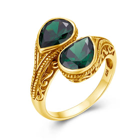 Antique Gothic Classic Jewelry Christmas Wedding Party 925 Sterling Silver 18K Gold Plated Emerald God's Eye Rings for Women