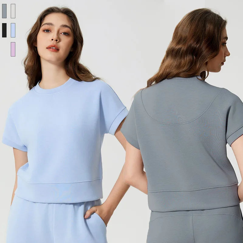 SHINBENE Cozy Modal Classic O Neck Short Sleeve Crop Tops Women Summer Leisure Sport Workout Crop T-shirt